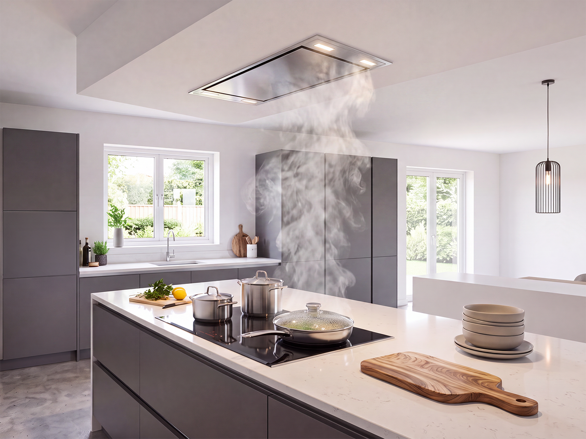 Victory Horizon stainless steel flush ceiling mount range hood, view 2