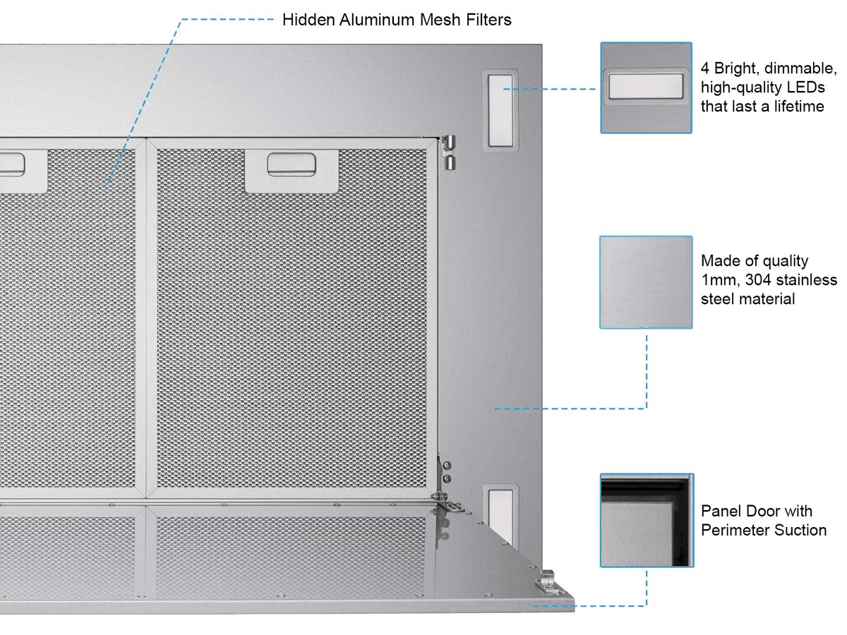 Victory Sunset stainless steel flush ceiling mount range hood, view 8