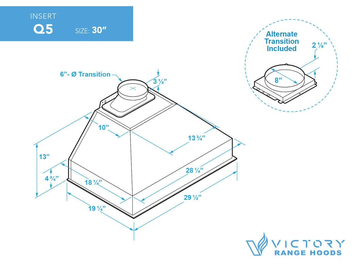 Victory Q5 30 inch range hood insert with remote blower, view 8