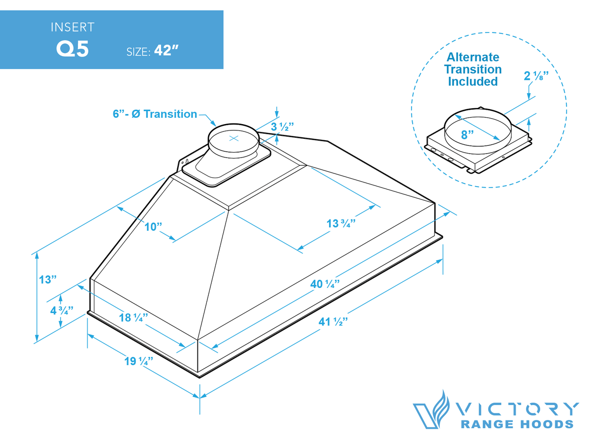 Victory Q5 42 inch stainless steel range hood insert, view 9