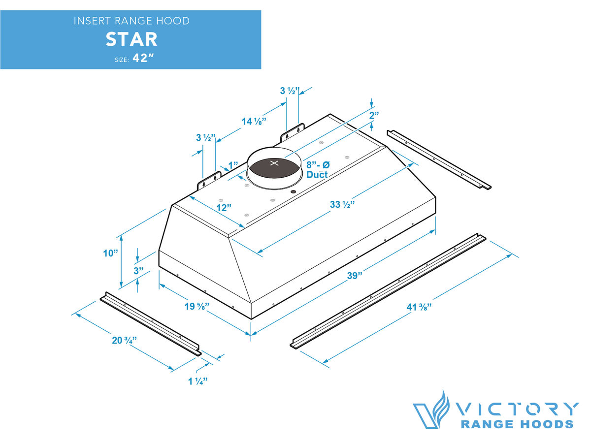 Victory Star 42 inch stainless steel range hood insert with remote blower, view 5