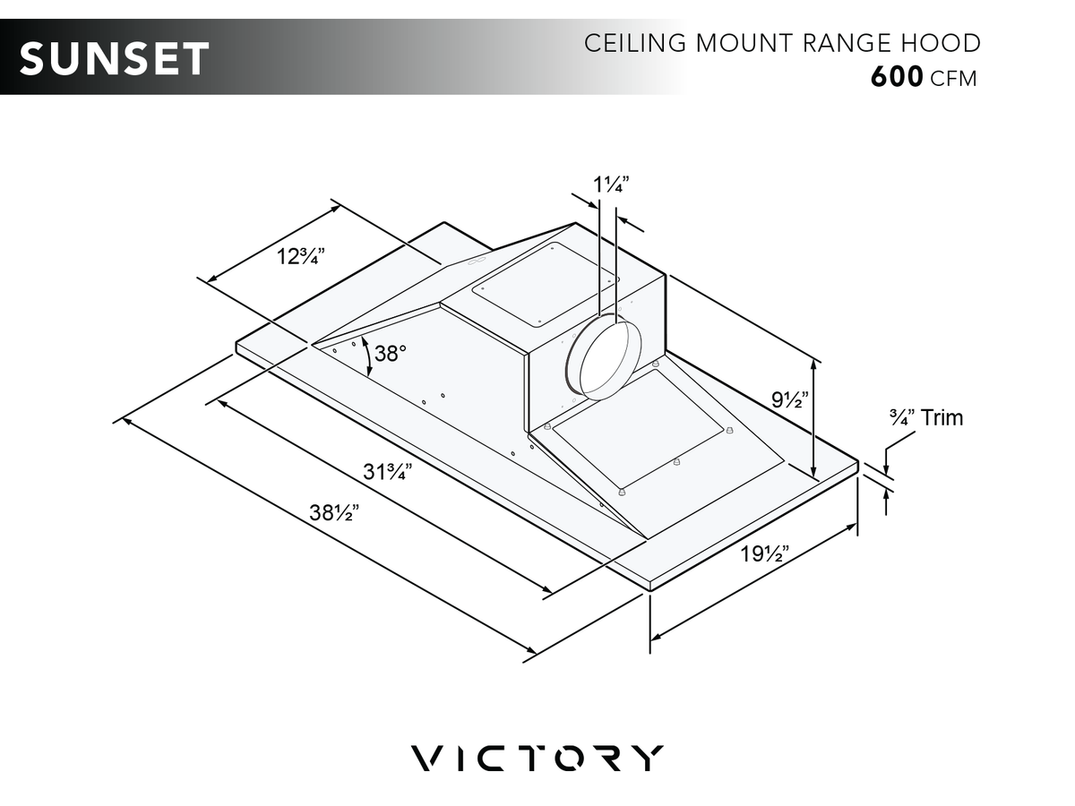Victory Sunset stainless steel flush ceiling mount range hood, view 10