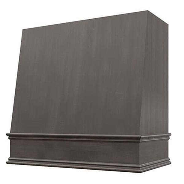 Kitchen and Cabinet Store Angled wood range hood in Stained Gray