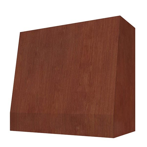 Kitchen and Cabinet Store Angled Without Trim wood range hood in Saddle Stain