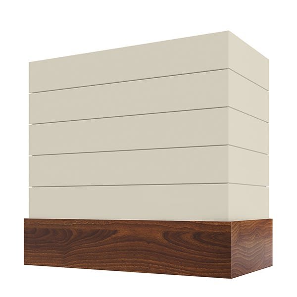 Kitchen and Cabinet Store Box With Shiplap And Walnut Band wood range hood in Antique White