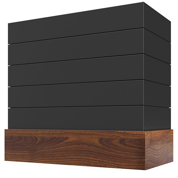 Kitchen and Cabinet Store Box With Shiplap And Walnut Band wood range hood in Black