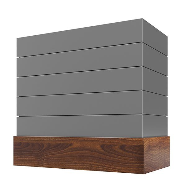 Kitchen and Cabinet Store Box With Shiplap And Walnut Band wood range hood in Gray