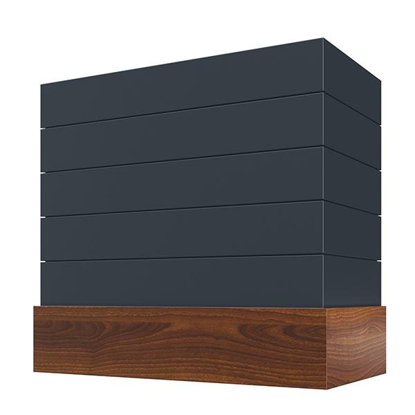 Kitchen and Cabinet Store Box With Shiplap And Walnut Band wood range hood in Navy