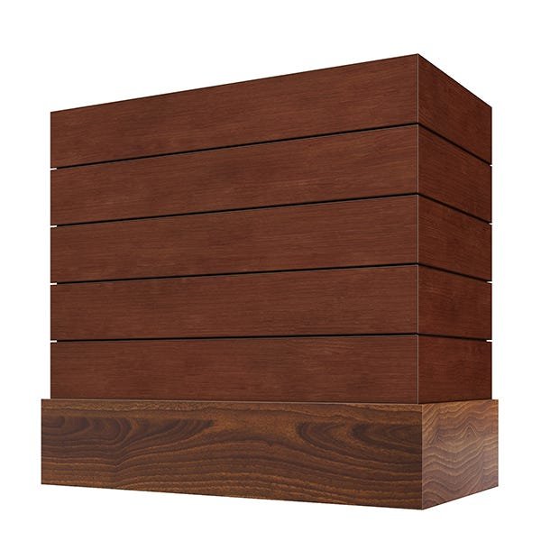 Kitchen and Cabinet Store Box With Shiplap And Walnut Band wood range hood in Saddle Stain