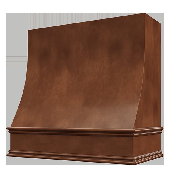 Kitchen and Cabinet Store Sloped wood range hood in Chocolate Stain