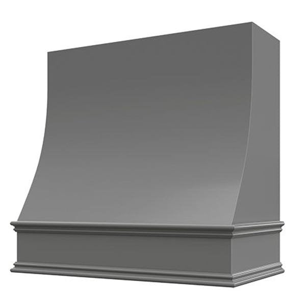 Kitchen and Cabinet Store Sloped wood range hood in Gray