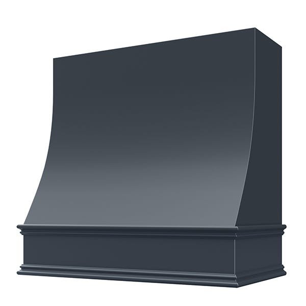 Kitchen and Cabinet Store Sloped wood range hood in Navy