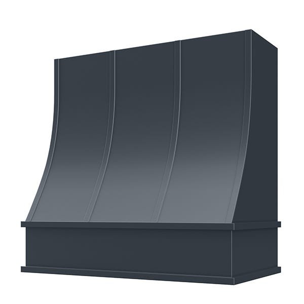 Kitchen and Cabinet Store Sloped With Strapping wood range hood in Navy