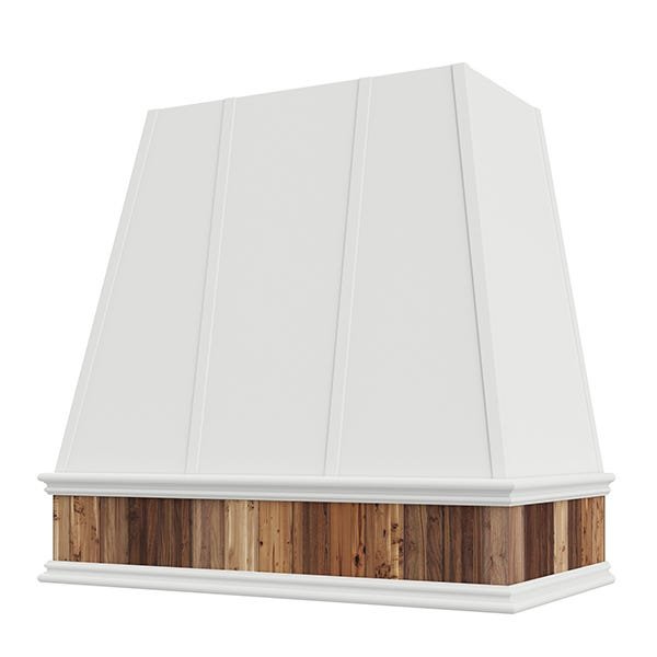 Kitchen and Cabinet Store Tapered With Reclaimed Wood Band wood range hood in Primed (paint ready)