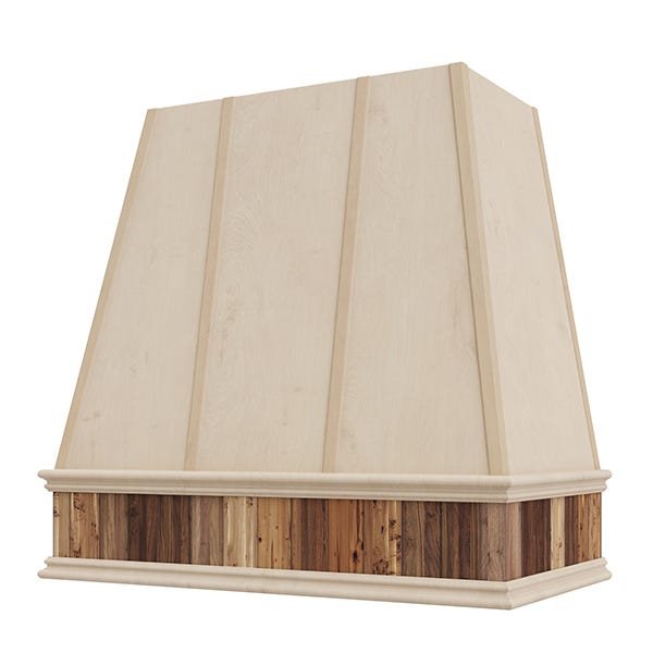 Kitchen and Cabinet Store Tapered With Reclaimed Wood Band wood range hood in Raw