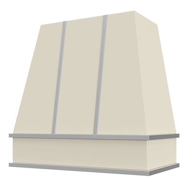 Kitchen and Cabinet Store Tapered With Steel Strapping wood range hood in Antique White