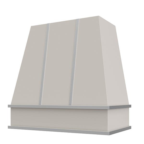Kitchen and Cabinet Store Tapered With Steel Strapping wood range hood in Light Gray