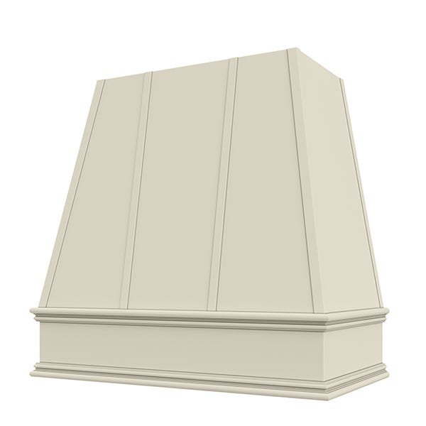 Kitchen and Cabinet Store Tapered With Strapping wood range hood in Antique White