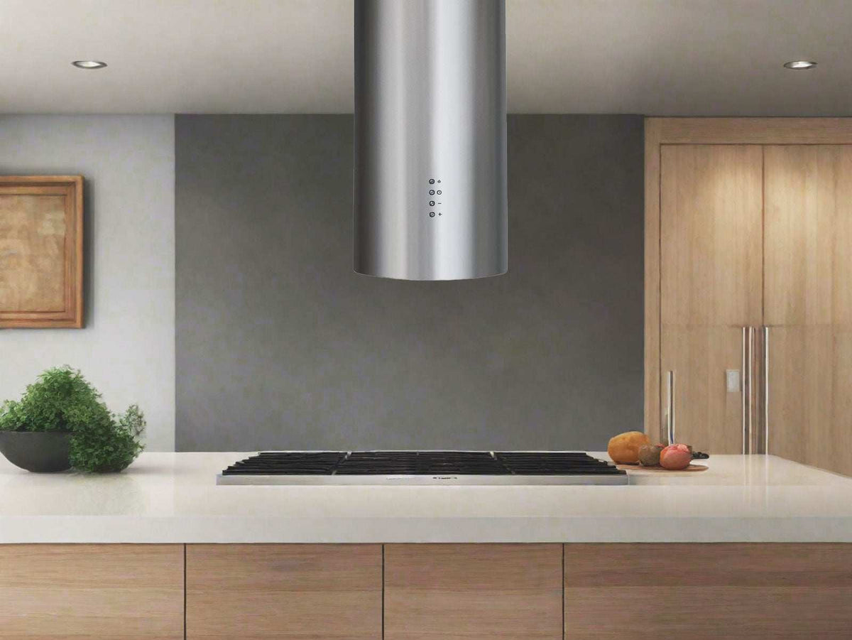 Victory SV400J round cylinder stainless steel island range hood, view 2