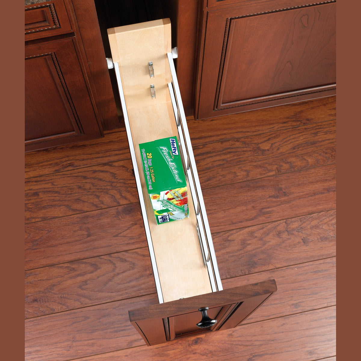 REV-A-SHELF 447-BCBBSC Series Pullout Wood Foil Wrap/Tray Divider Cabinet Organizer w/ Ball-Bearing Soft-Close Slides