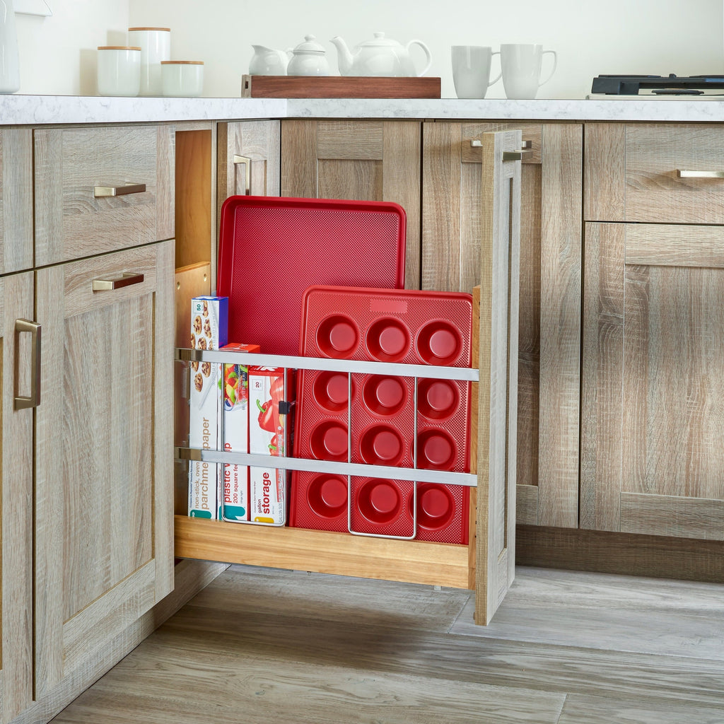 REV-A-SHELF 447 Series Pullout Wood Foil Wrap/Tray Divider Cabinet Organizer w/ BLUMOTION Soft-Close Slides