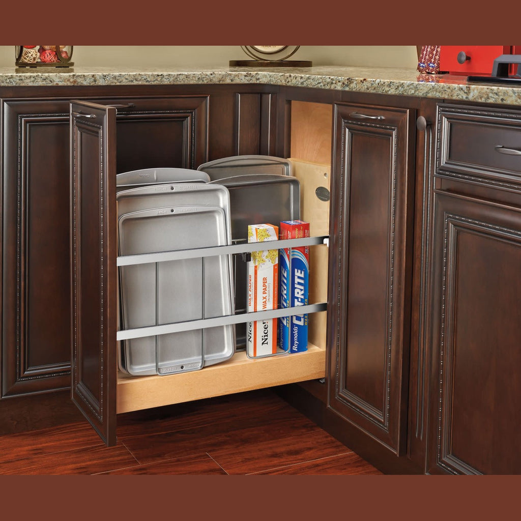 REV-A-SHELF 447 Series Pullout Wood Foil Wrap/Tray Divider Cabinet Organizer w/ BLUMOTION Soft-Close Slides