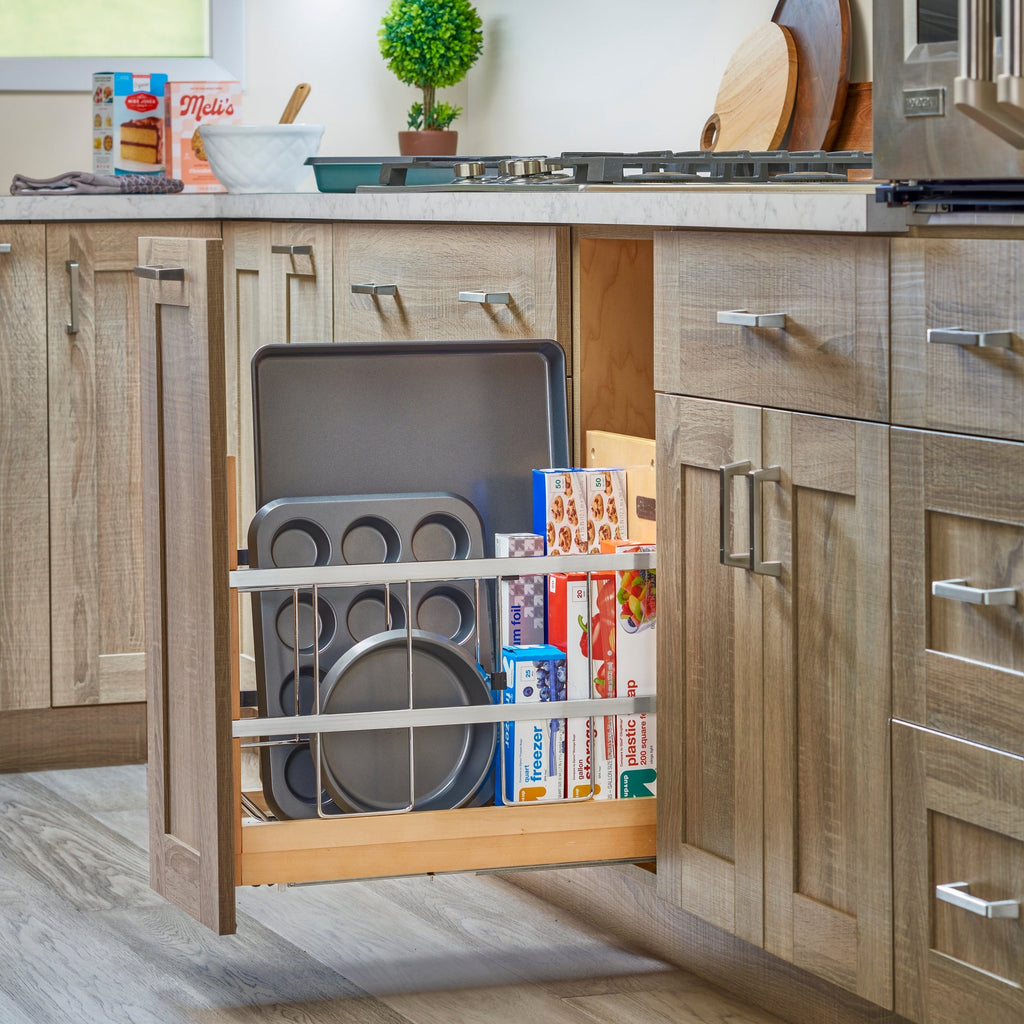 REV-A-SHELF 447 Series Pullout Wood Foil Wrap/Tray Divider Cabinet Organizer w/ BLUMOTION Soft-Close Slides