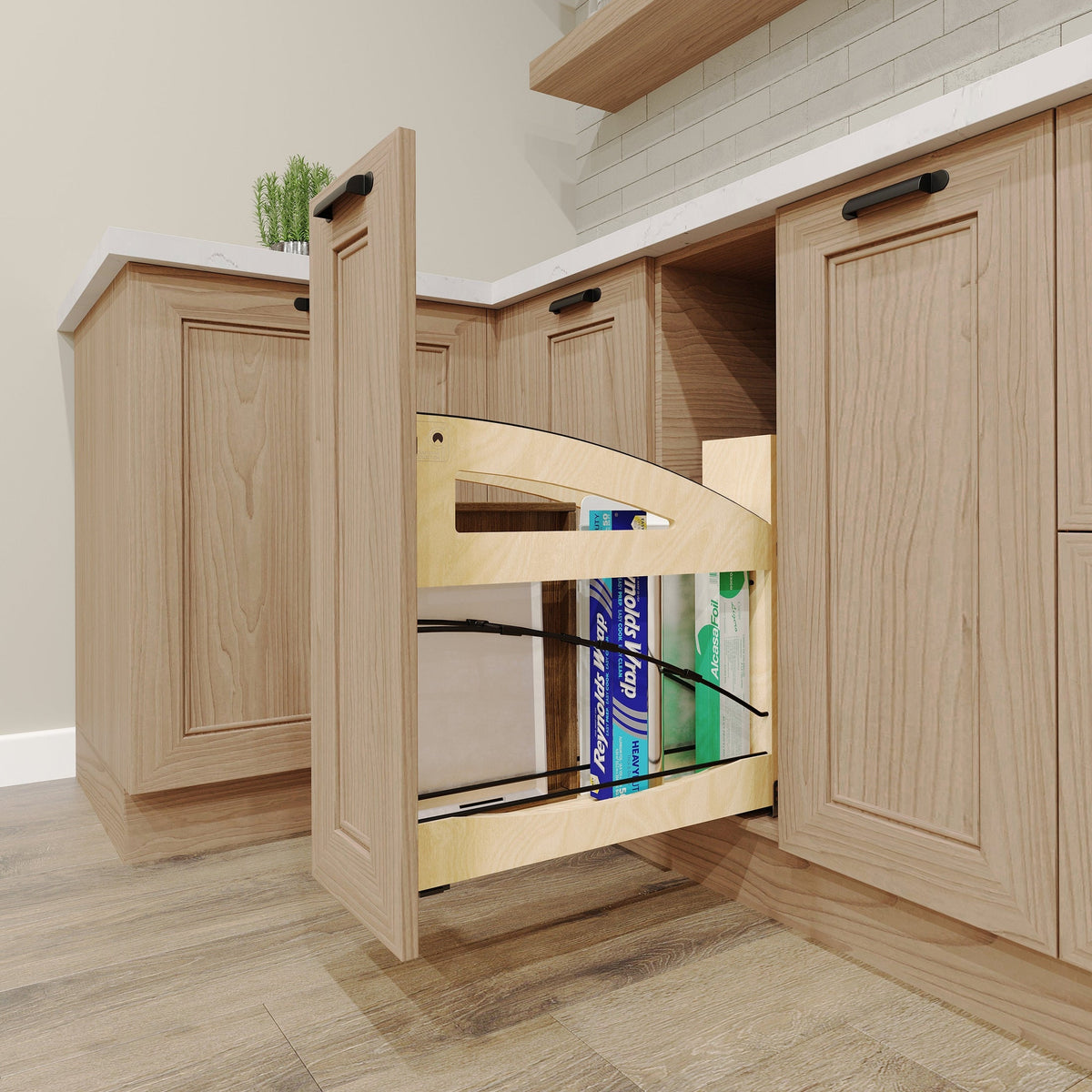 REV-A-SHELF 447CC Series Craftsman Collection Solid Maple Tray Divider/Foil Wrap Holder Pullout w/ BLUM Soft-Close