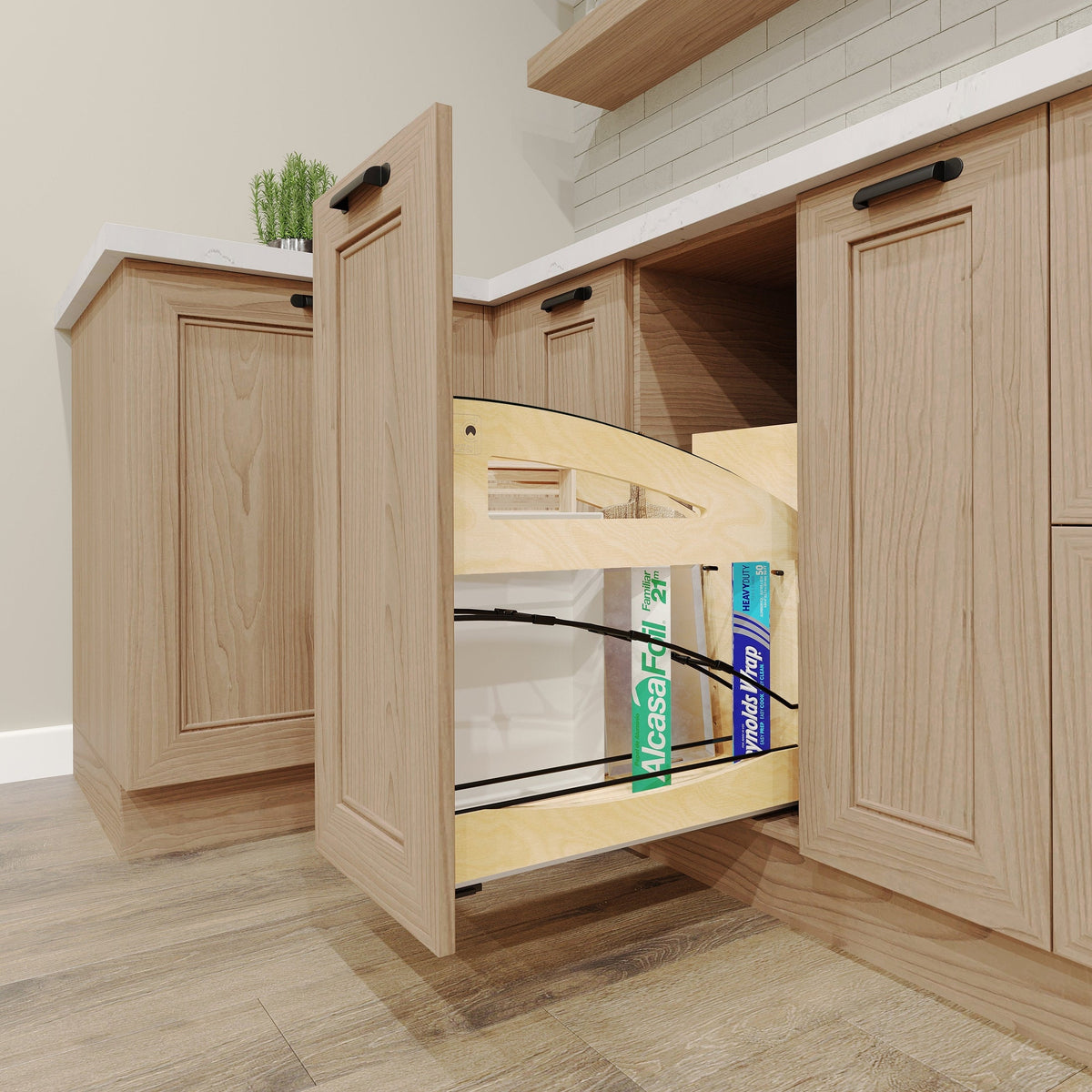 REV-A-SHELF 447CC Series Craftsman Collection Solid Maple Tray Divider/Foil Wrap Holder Pullout w/ BLUM Soft-Close