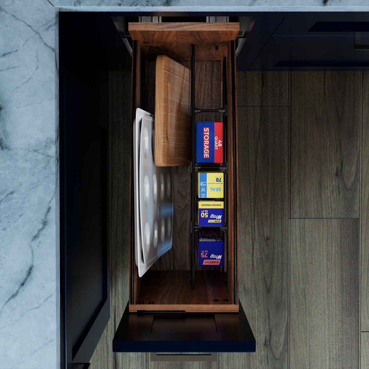 REV-A-SHELF 447CC Series Craftsman Collection Solid Maple Tray Divider/Foil Wrap Holder Pullout w/ BLUM Soft-Close