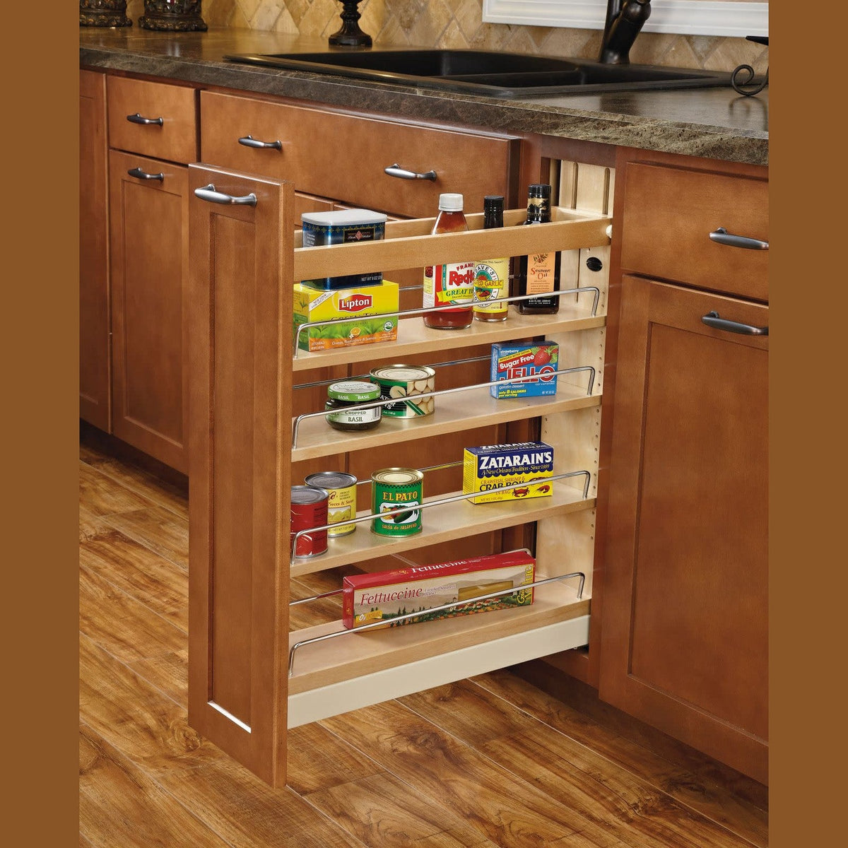 REV-A-SHELF 448-BCBBSC Series Pullout Wood Base Cabinet Organizer w/ Ball-Bearing Soft-Close Slides