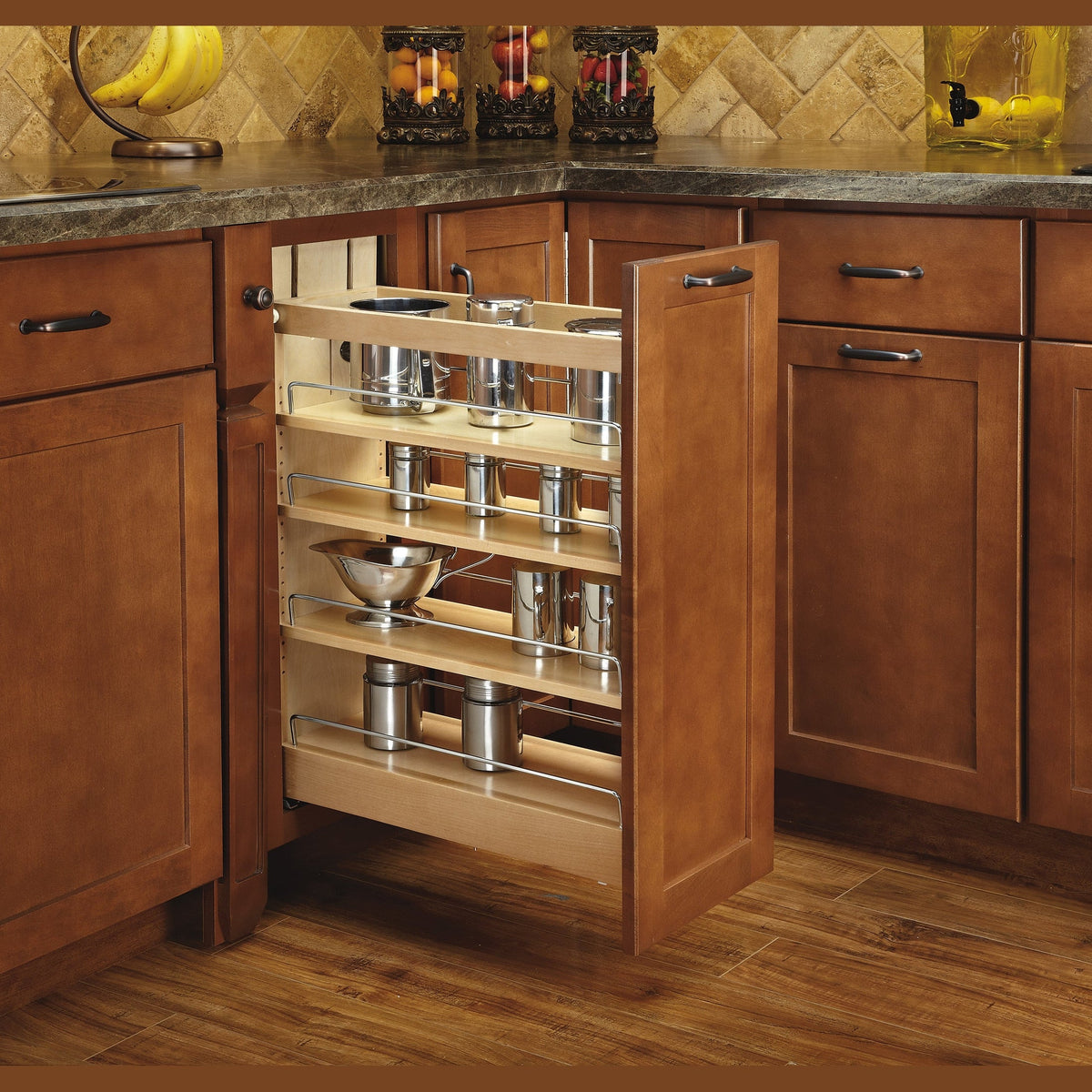 REV-A-SHELF 448-BCSCSD Series Pullout Wood Base Cabinet Organizer w/ BLUMOTION Soft-Close Slides and SERVO-DRIVE