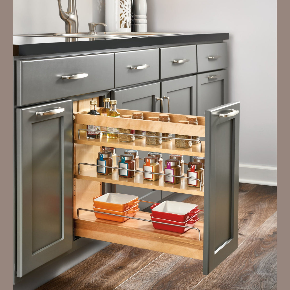REV-A-SHELF 448-BDDSC Series Three Shelf Drawer Door Organizer Pullout w/ BLUMOTION Soft-Close