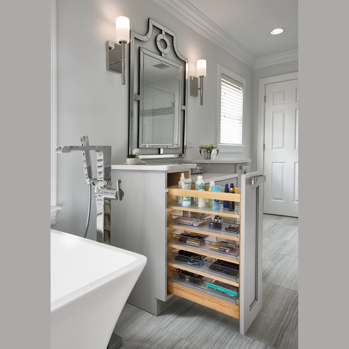 REV-A-SHELF 448-VC Series Wood Pullout Vanity Base Organizer w/ BLUMOTION Soft-Close Slides