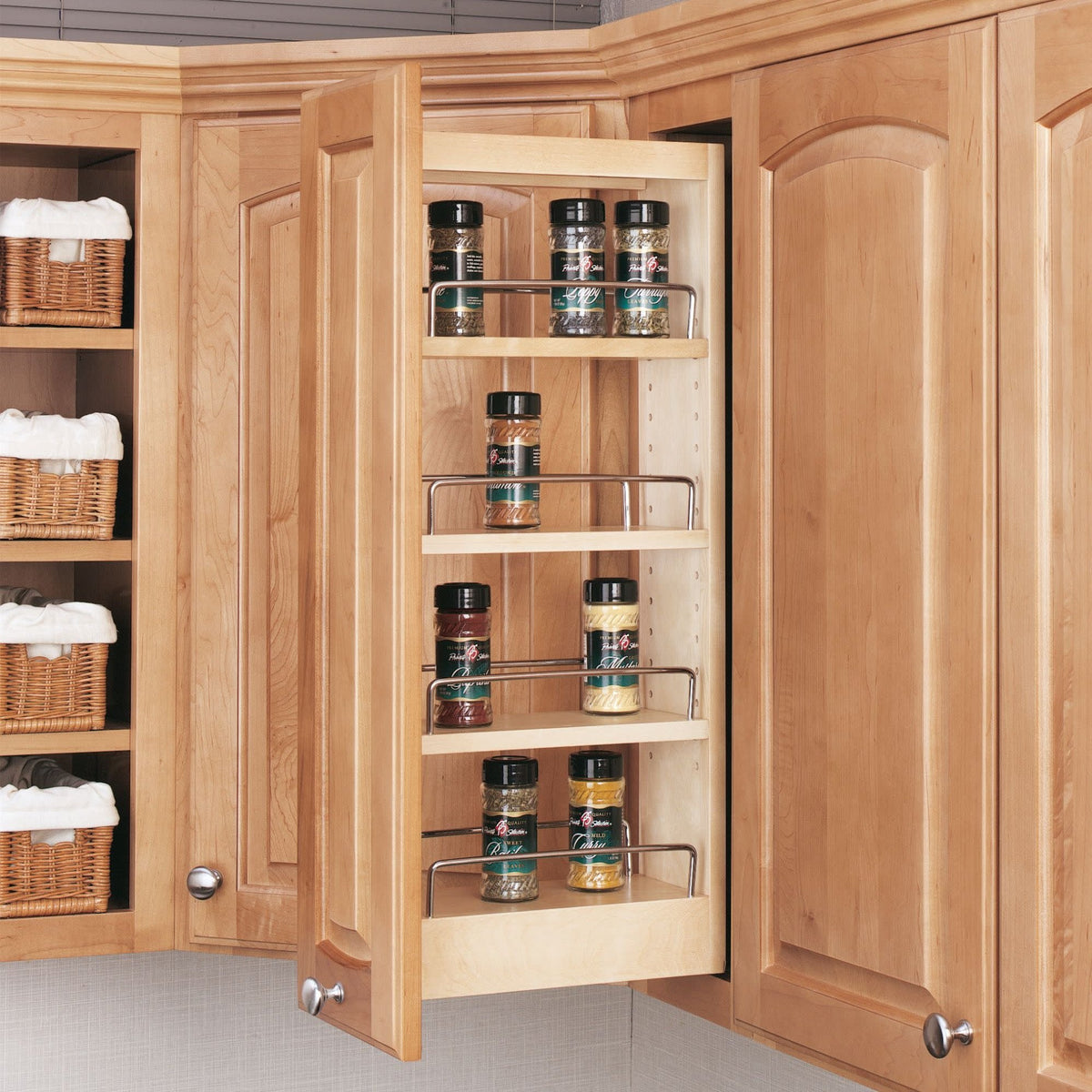 REV-A-SHELF 448-WC Series Natural Maple Four Shelf Pullout for Face Frame Wall Cabinet