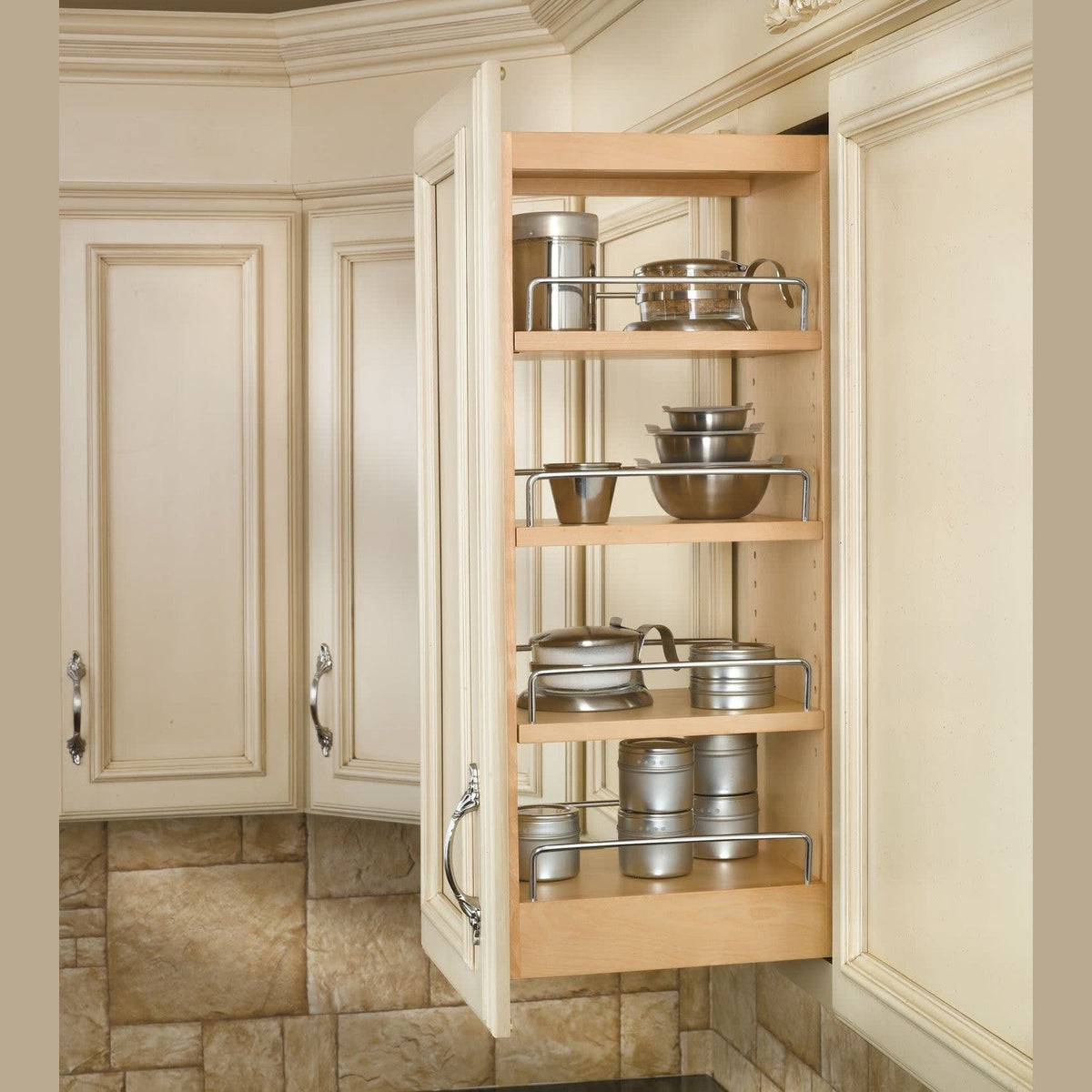 REV-A-SHELF 448-WC Series Natural Maple Four Shelf Pullout for Face Frame Wall Cabinet