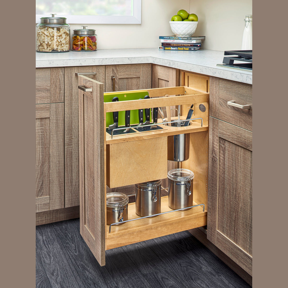 REV-A-SHELF 448KB Series Maple Knife Block Pullout Organizer w/ BLUM Soft-Close