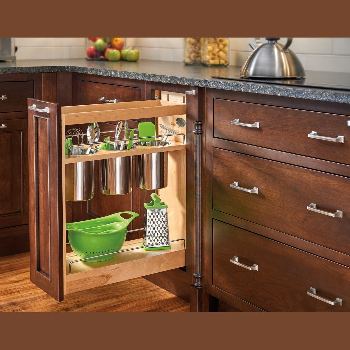 REV-A-SHELF 448UT Series Maple Utensil Pullout Organizer w/ bins and BLUM Soft-Close