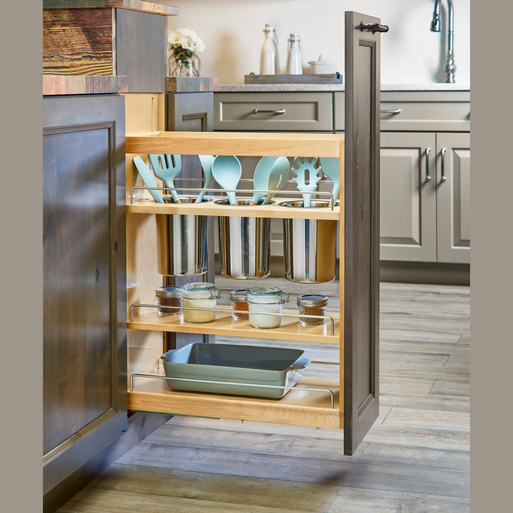 REV-A-SHELF 448UT Series Maple Utensil Pullout Organizer w/ bins and BLUM Soft-Close