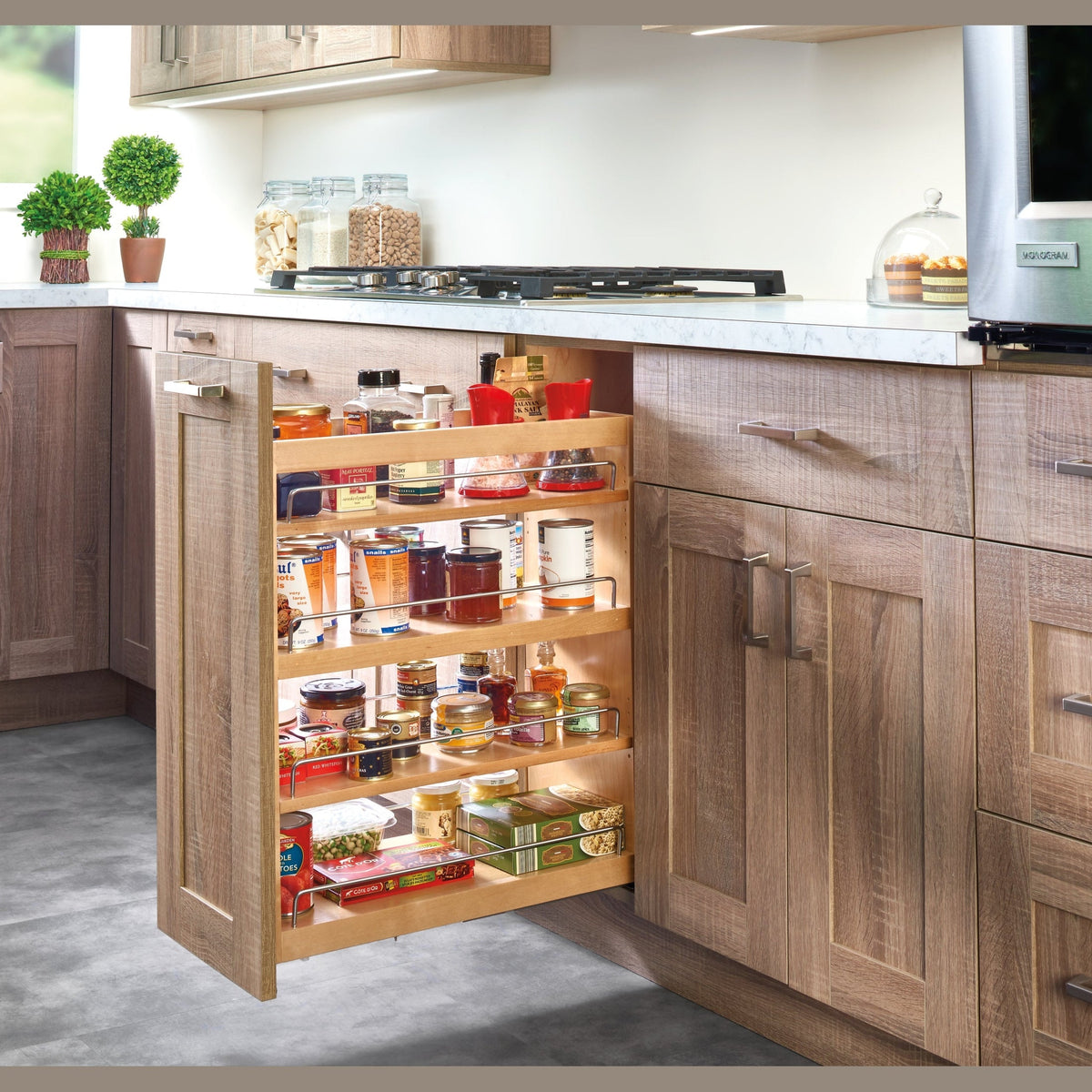 REV-A-SHELF 449 Series Natural Maple Bottom and Side Mount Three Shelf Pullout w/ BLUMOTION Soft-Close