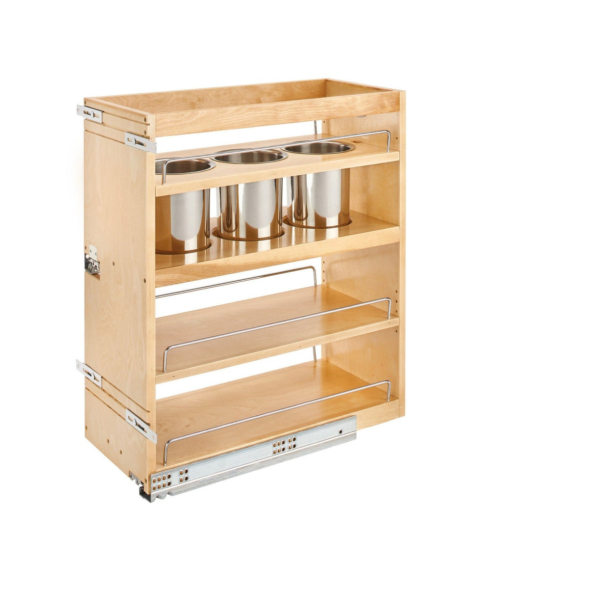 REV-A-SHELF 449UT Series Natural Maple Bottom and Side Mount Two Shelf Utensil Bin Pullout w/ BLUMOTION Soft-Close