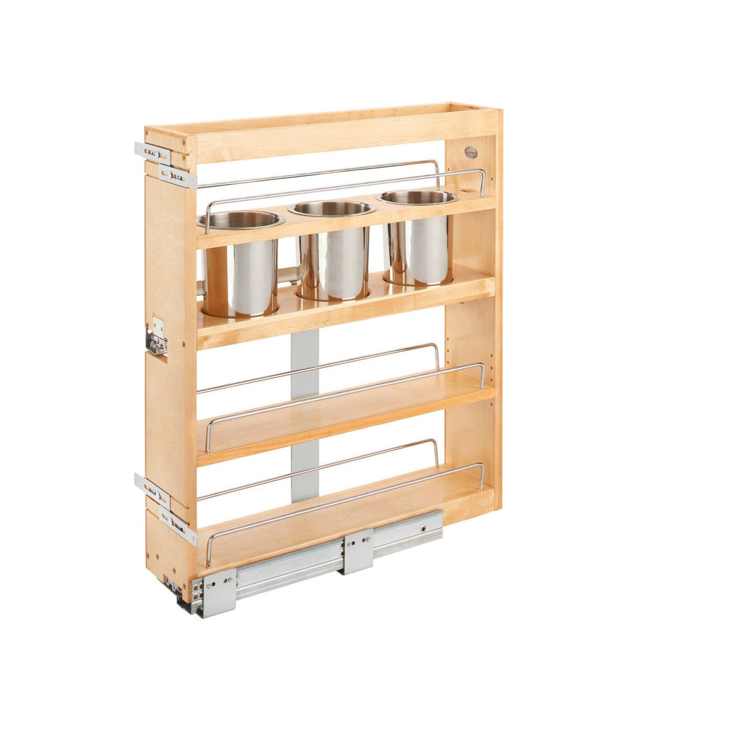 REV-A-SHELF 449UT Series Natural Maple Bottom and Side Mount Two Shelf Utensil Bin Pullout w/ BLUMOTION Soft-Close
