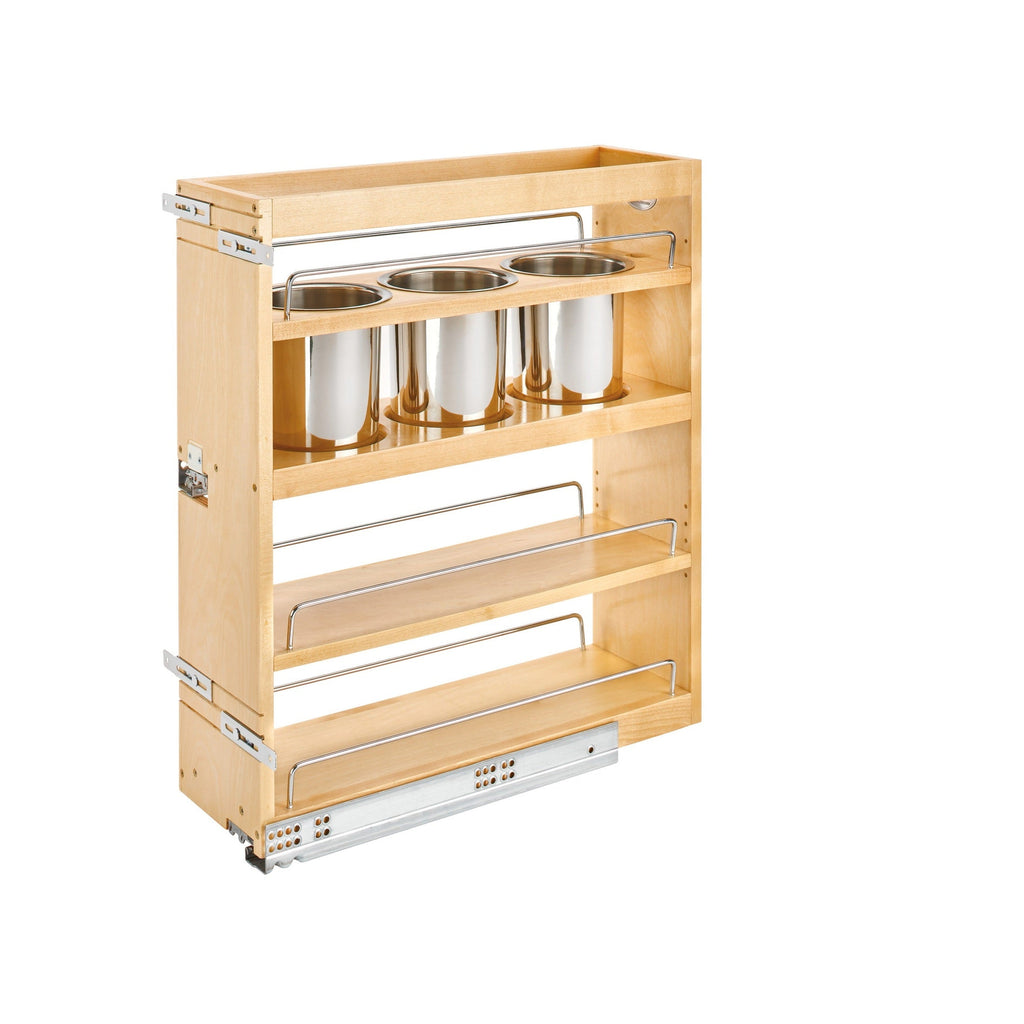 REV-A-SHELF 449UT Series Natural Maple Bottom and Side Mount Two Shelf Utensil Bin Pullout w/ BLUMOTION Soft-Close