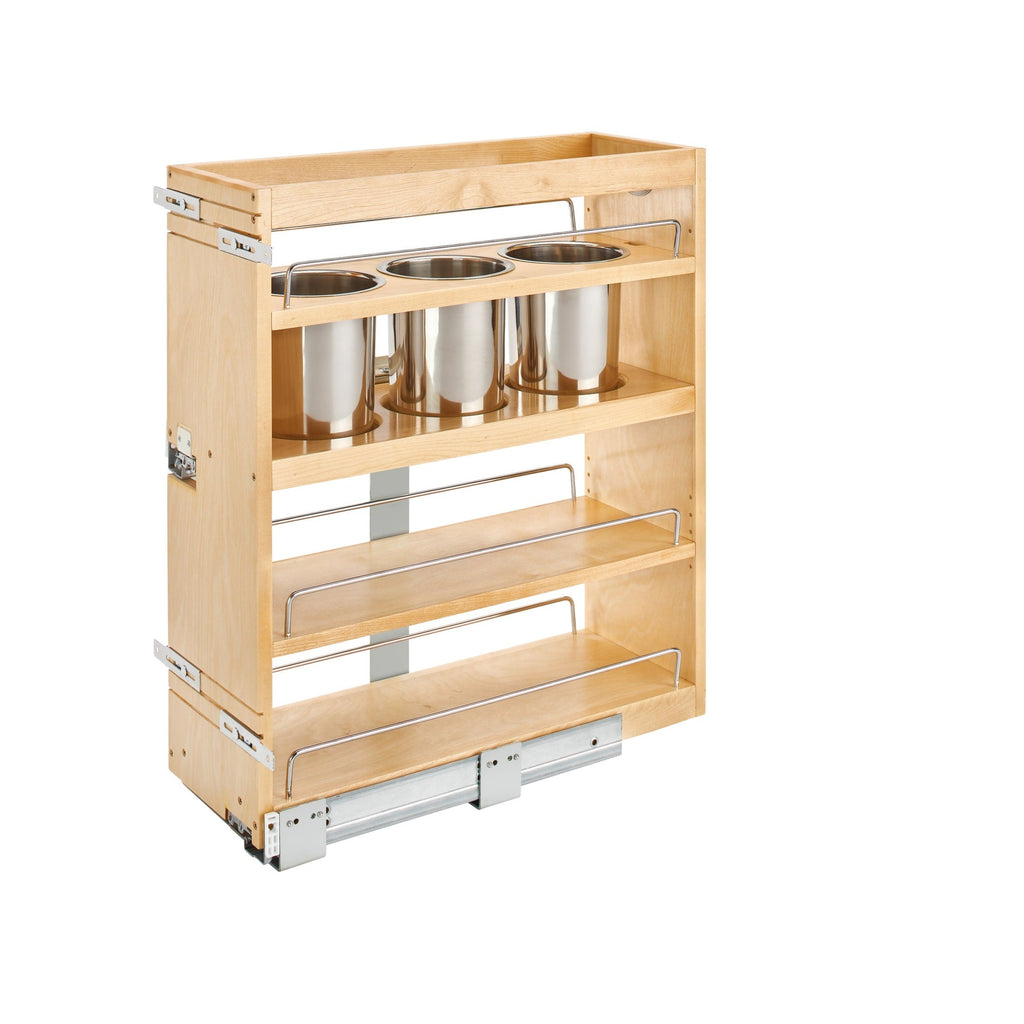 REV-A-SHELF 449UT Series Natural Maple Bottom and Side Mount Two Shelf Utensil Bin Pullout w/ BLUMOTION Soft-Close