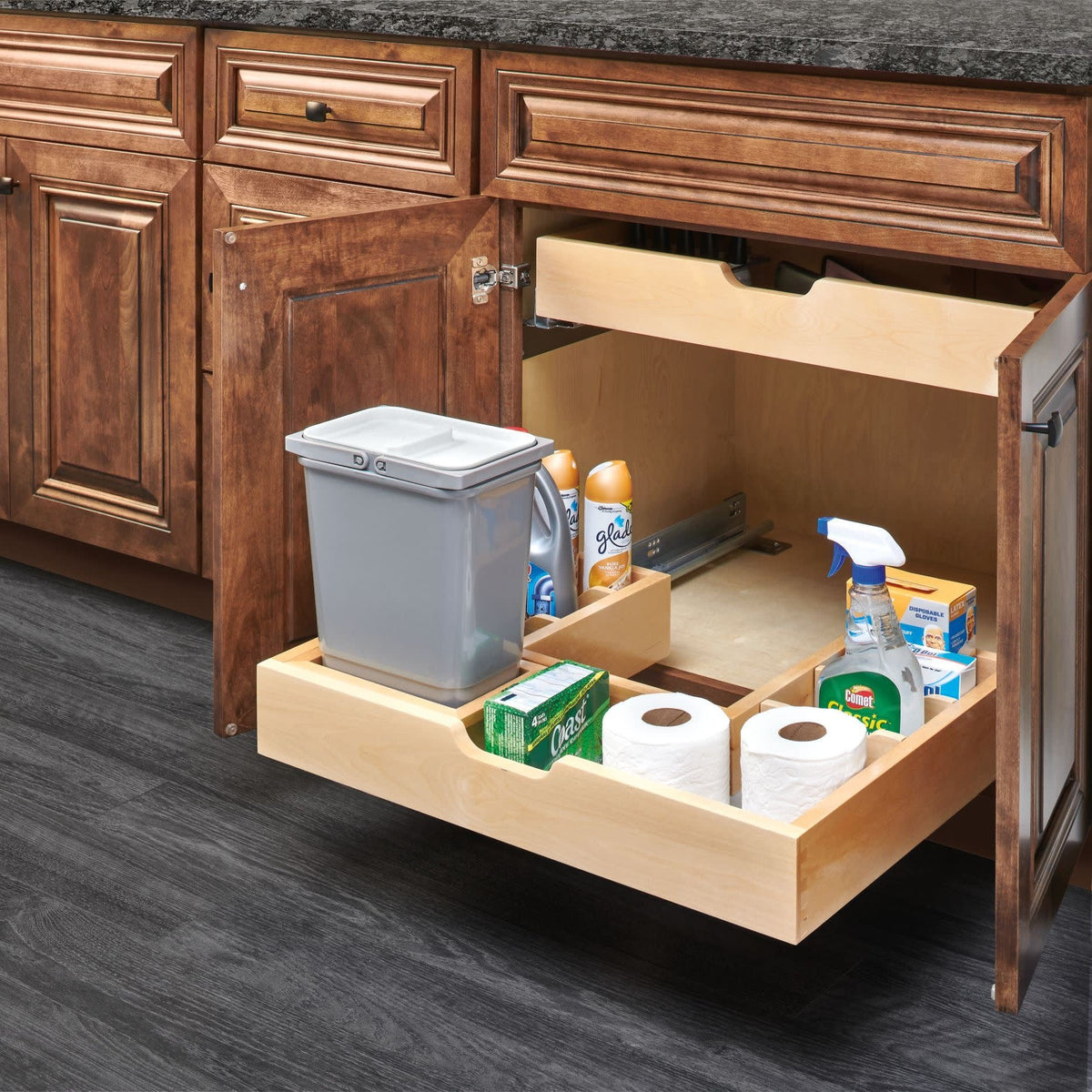 REV-A-SHELF 486 Series Natural Maple Side Mount U-Shaped Vanity Sink Base Pullout w/ BLUMOTION Soft-Close