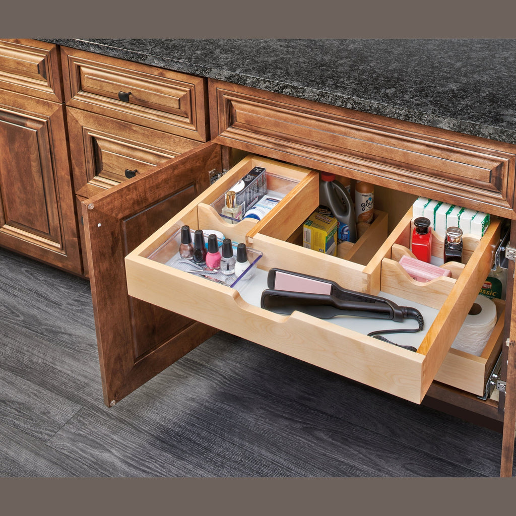 REV-A-SHELF 486 Series Natural Maple Side Mount U-Shaped Vanity Sink Base Pullout w/ BLUMOTION Soft-Close
