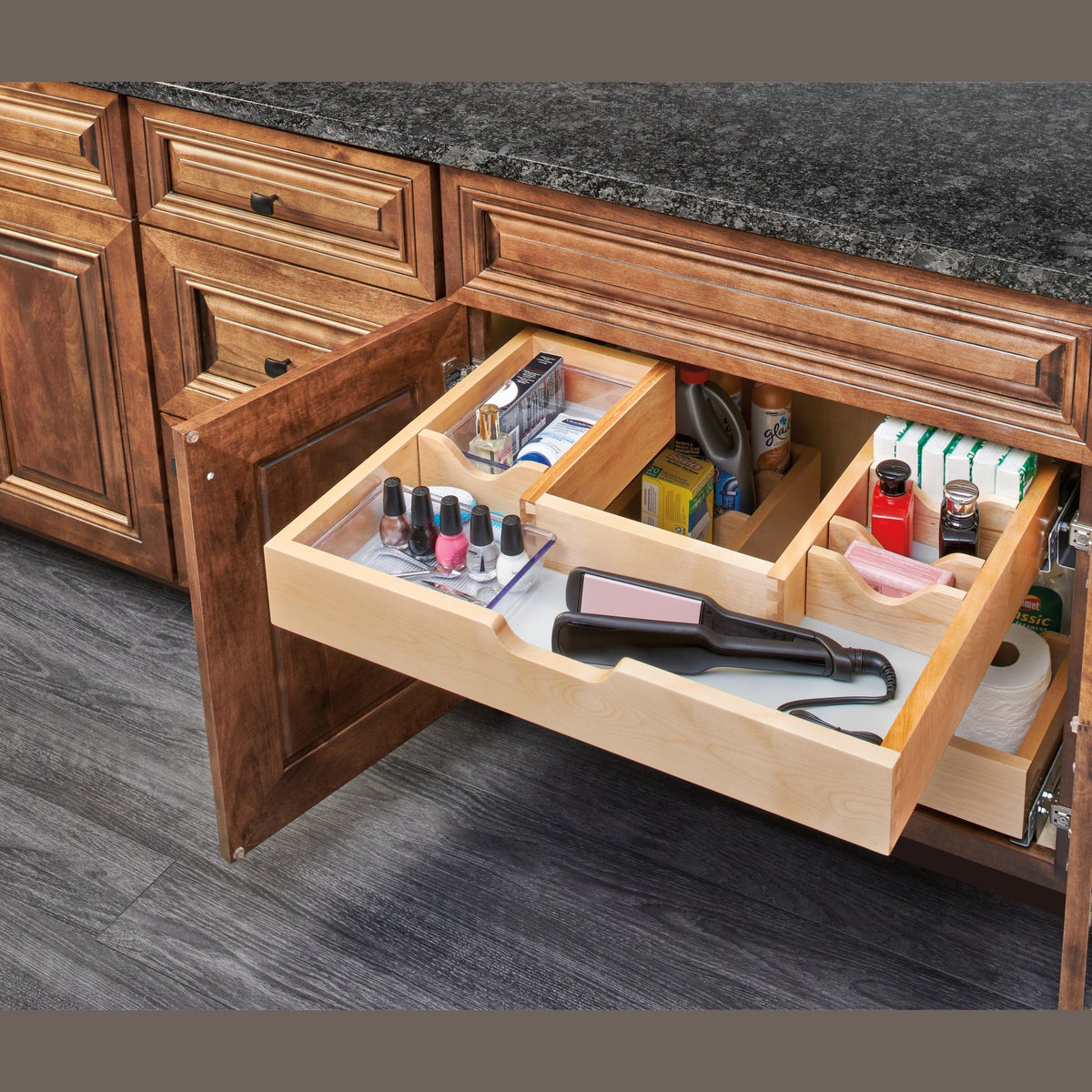 REV-A-SHELF 486 Series Natural Maple Side Mount U-Shaped Vanity Sink Base Pullout w/ BLUMOTION Soft-Close