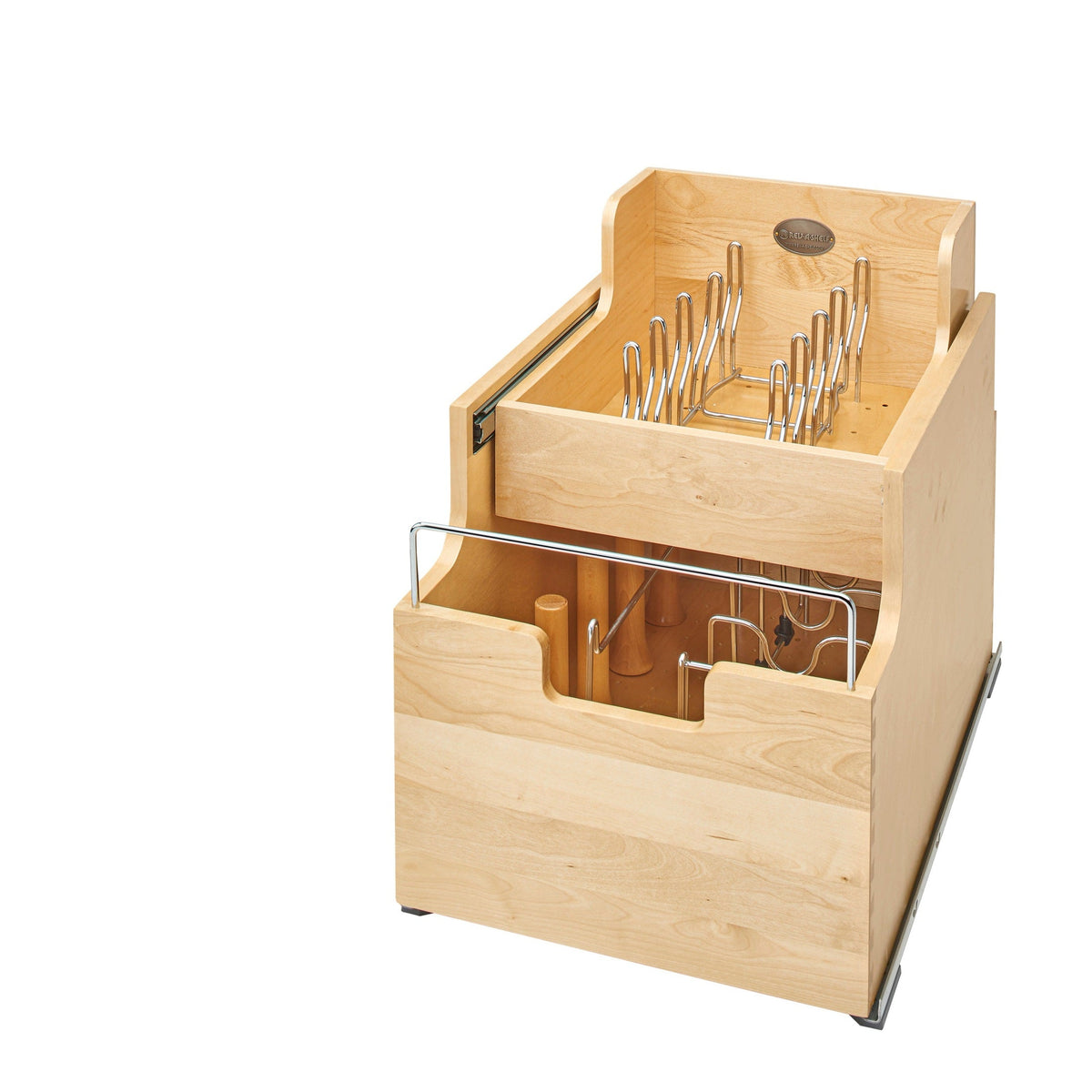 REV-A-SHELF 4CW2 Series Natural Maple Two-Tier Cookware Organizer w/ MOVENTO