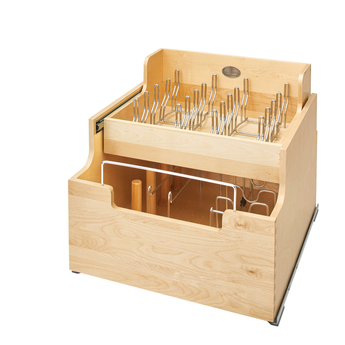 REV-A-SHELF 4CW2 Series Natural Maple Two-Tier Cookware Organizer w/ MOVENTO