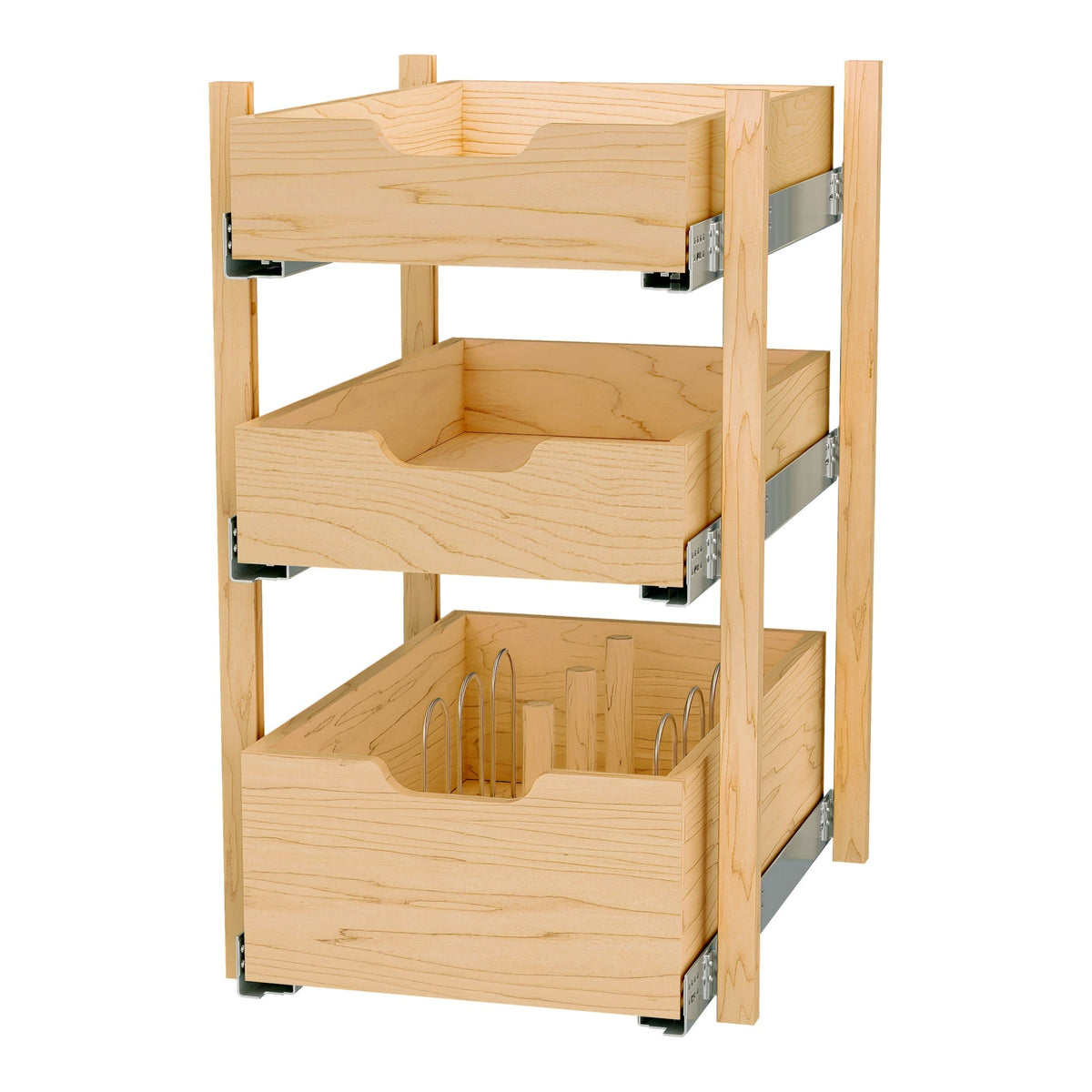 REV-A-SHELF 4PIL-KIT Tall Series Natural Maple Pilaster Kit w/ BLUM Soft-Close for Full-Height Base (2) Standard and (1) Tall Drawer Box, 27-1/4 x 1-1/8" Uprights